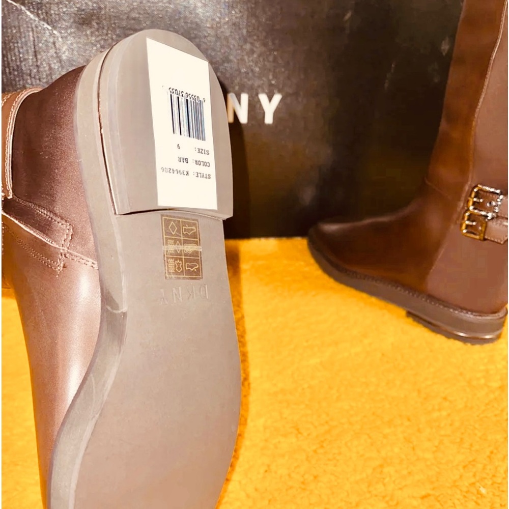 DKNY LENA - BOOT CALF BARK /BAR LEATHER RIDING WOMENS COLOR BROWN SIZE US 9 - Picture 6 of 9